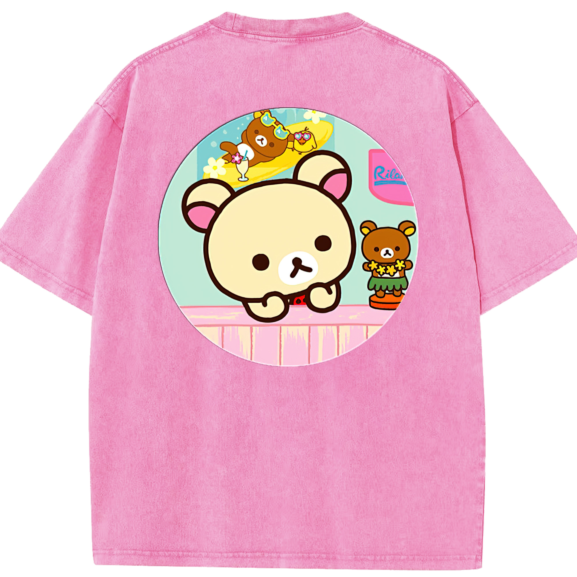 （画像用） リラックマ リラックマ キイロイトリ Rilakkuma Korilakkuma Kiiroitori 綿100% ヴィンテージ風 半袖Tシャツ（背面プリント）